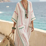 Andreea – Kaftan dress in sand and coral colors