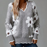 Thea | Elegant V-neck Floral Sweater