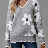 Thea | Elegant V-neck Floral Sweater