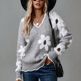 Thea | Elegant V-neck Floral Sweater