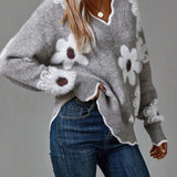 Thea | Elegant V-neck Floral Sweater