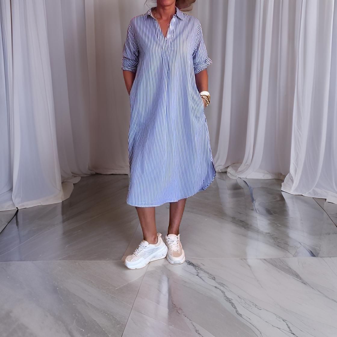 Alina – Košilová Šaty s Pruhy
