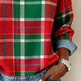 Erica - Women's Flannel Sweatshirt with Denim Details