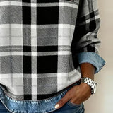 Erica - Women's Flannel Sweatshirt with Denim Details