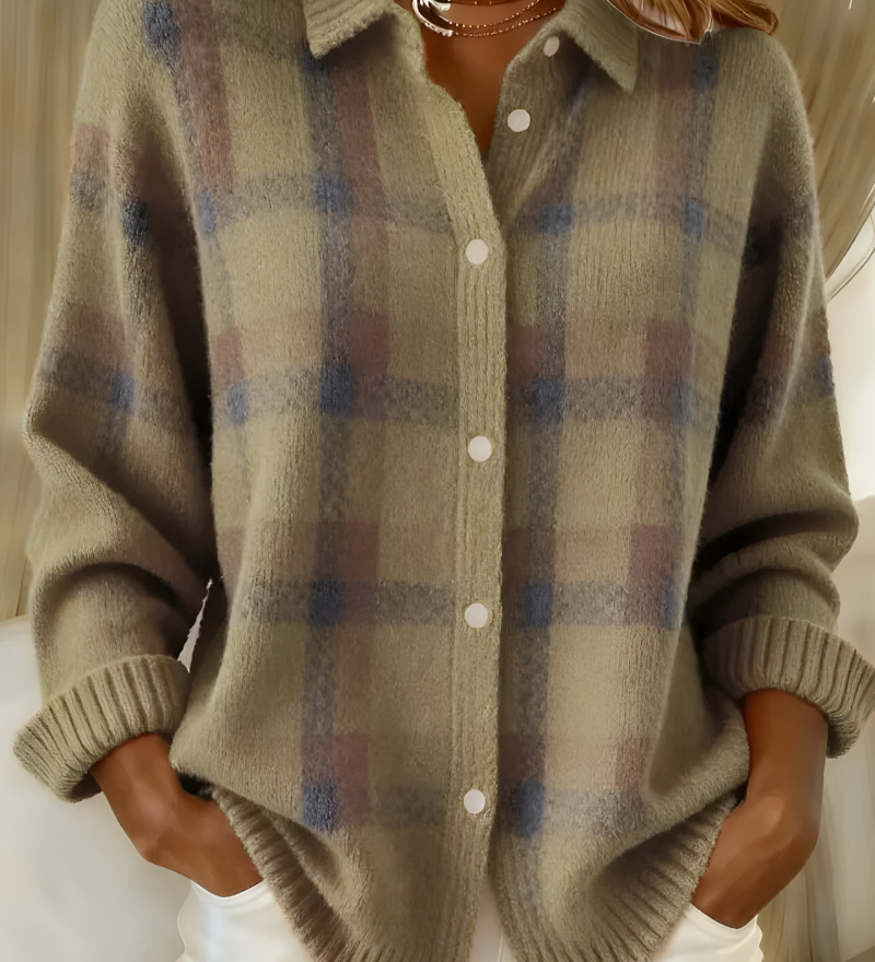 Anca – Soft Knit Checked Cardigan