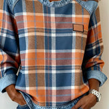 Erica - Women's Flannel Sweatshirt with Denim Details