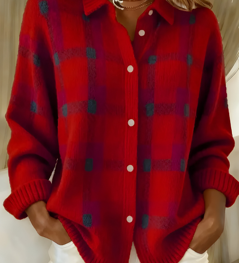 Anca – Soft Knit Checked Cardigan