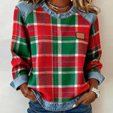 Erica - Women's Flannel Sweatshirt with Denim Details