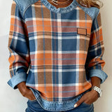 Erica - Women's Flannel Sweatshirt with Denim Details