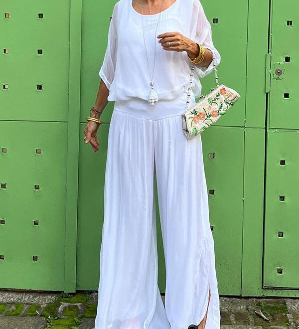 Larisa – Elegantní letní komplet s volnými kalhotami