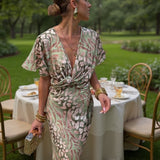 Carina – Midi saténové šaty s měděným efektem