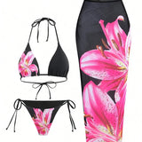 Bogdana – Trojúhelníkové bikiny s potiskem lotosu