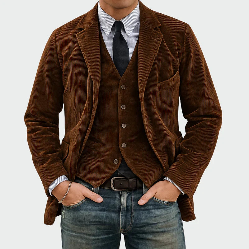 Arthur | Elegantní Sako + Sametová Vesta s Pruhy