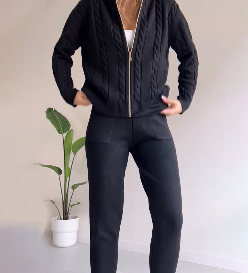 Ania - Sada dvoudílného casual oblečení s propleteným jacquardem