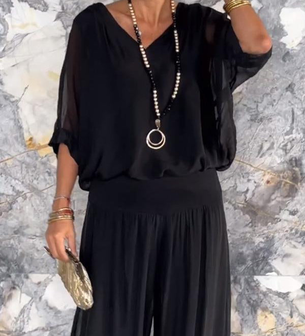 Larisa – Elegantní letní komplet s volnými kalhotami