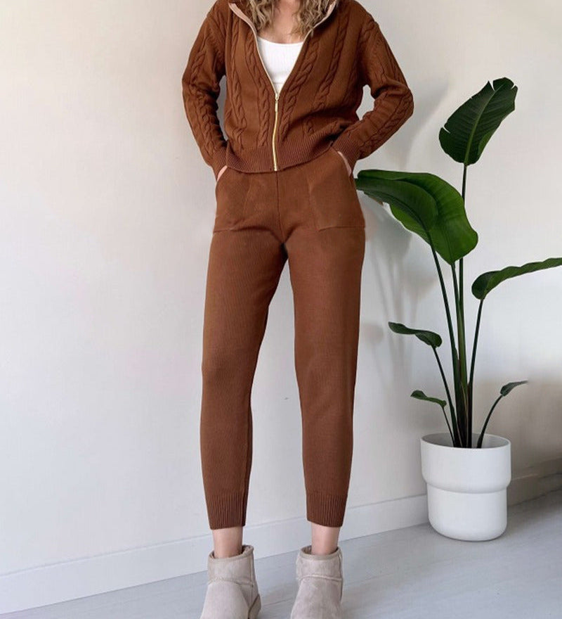 Ania - Sada dvoudílného casual oblečení s propleteným jacquardem