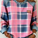 Erica - Women's Flannel Sweatshirt with Denim Details